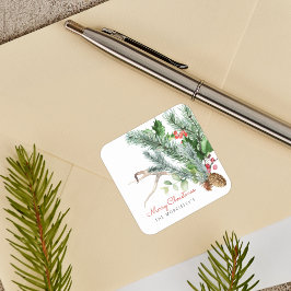 Adesivo Quadrado Vegetação de Inverno Pinha Galhada Frutas Natal