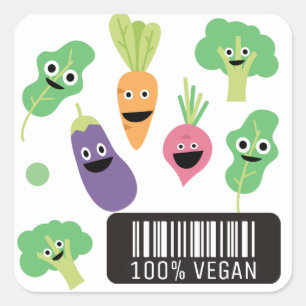 Adesivo Quadrado Vegetais Felizes E Cutes 100% Vegan