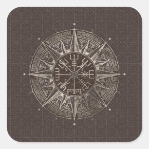 Adesivo Quadrado Vegvisir - Bússola Viking - Couro castanho e ouro