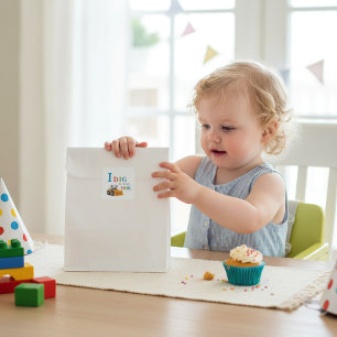Adesivo Quadrado Veículo de Construção Cavando Sendo Um Aniversário