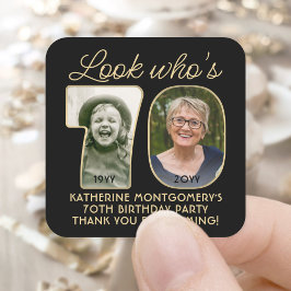 Adesivo Quadrado Veja quem tem 70 fotos em preto e Dourado Festa de