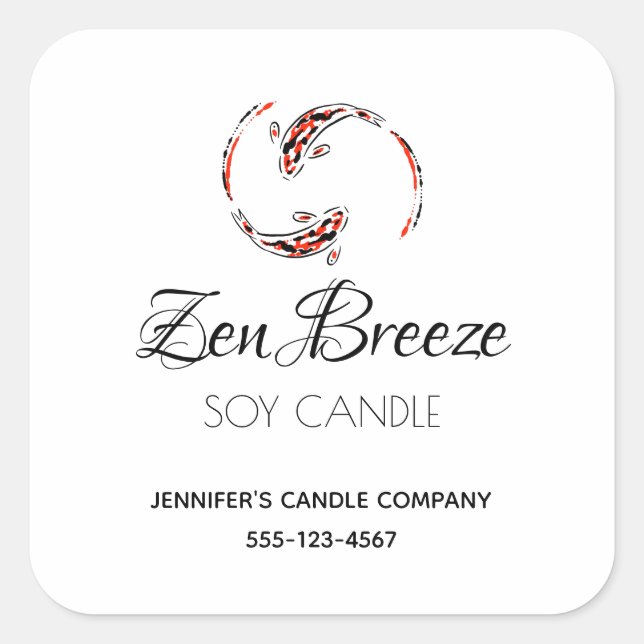 Adesivo Quadrado Vela Artística de Peixe Koi, Negra e Vermelha, Jap (Frente)