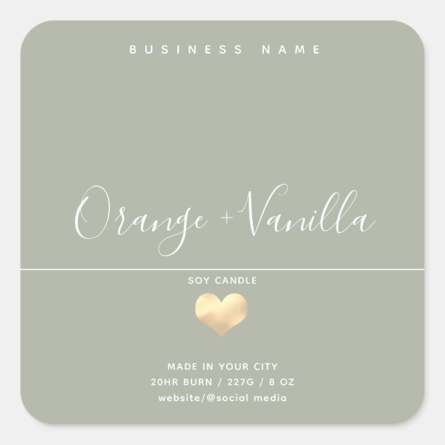 Adesivo Quadrado Vela da tipografia cardíaca do luxo moderno (Frente)