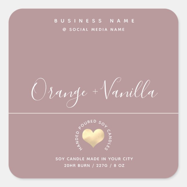 Adesivo Quadrado Vela da tipografia cardíaca do luxo moderno (Frente)