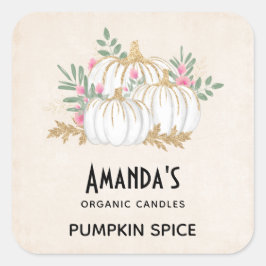 Adesivo Quadrado Vela de Aquarela de Pumpkins branca e Dourada