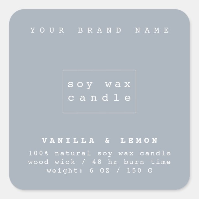 Adesivo Quadrado Vela de embalagem de cosméticos azuis modernos (Frente)