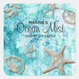 Adesivo Quadrado Vela de Estrela-do-Mar de Praia Concha Azul