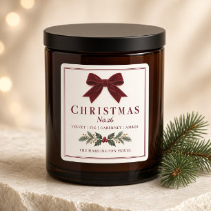 Adesivo Quadrado Vela de Natal com Laço Burgundy Personalizado 