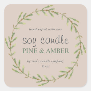 Adesivo Quadrado Vela de Soja Caseira Pinheiro Roxo Personalizada
