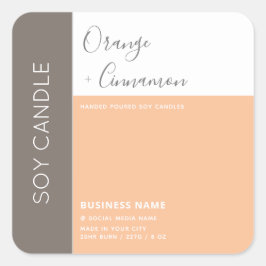 Adesivo Quadrado Vela de soja com tipografia de bloco de cores eleg