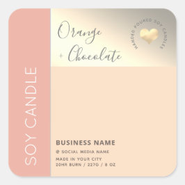 Adesivo Quadrado Vela de soja de tipografia de bloco de cor elegant