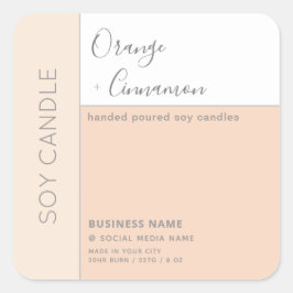 Adesivo Quadrado Vela de soja de tipografia de bloco de cor elegant