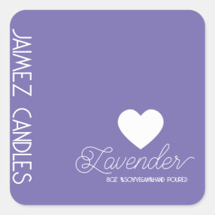 Adesivo Quadrado Vela de Soja Vegana Rótulo Lavanda Pastel