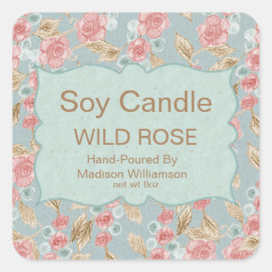 Adesivo Quadrado Vela de soja Vintage Floral Personalizado