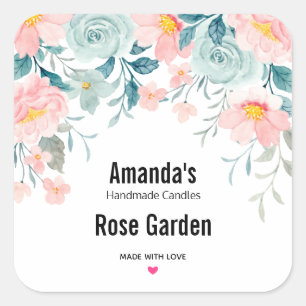 Adesivo Quadrado Vela Floral de Borda Rosa e Verde