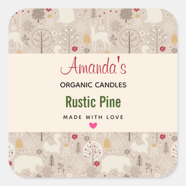 Adesivo Quadrado Vela-padrão nórdica de animais de madeira cortada (Frente)