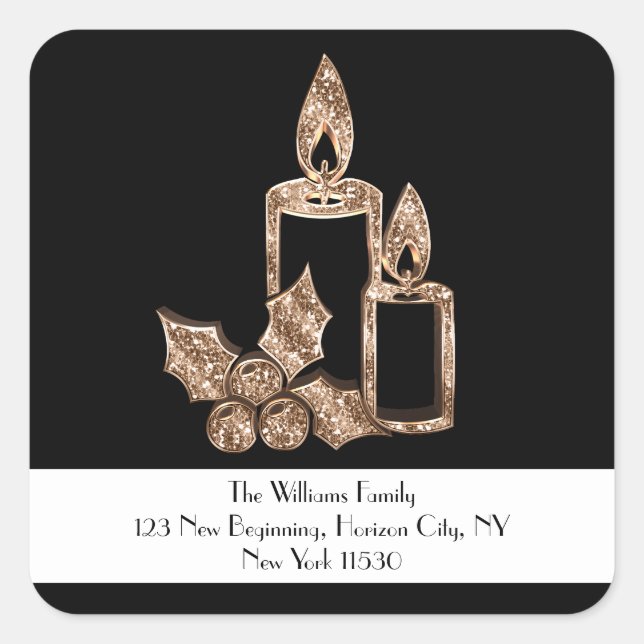 Adesivo Quadrado Vela preta e dourada com Natal de azevinho (Frente)