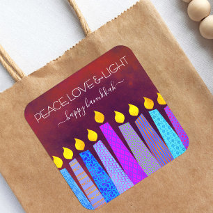 Adesivo Quadrado Velas Azuis de Hanukkah no Red Peace Love Light