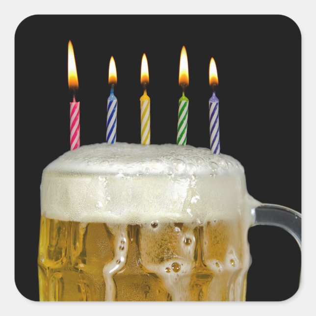 Adesivo Quadrado Velas de aniversário em Beer Mug (Frente)