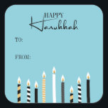 Adesivo Quadrado Velas de Feriado Moderno Feliz Hanukkah<br><div class="desc">Personalize o texto personalizado acima. Você pode encontrar itens de coordenação adicionais na nossa coleção "Modern Happy Hanukkah Candles".</div>
