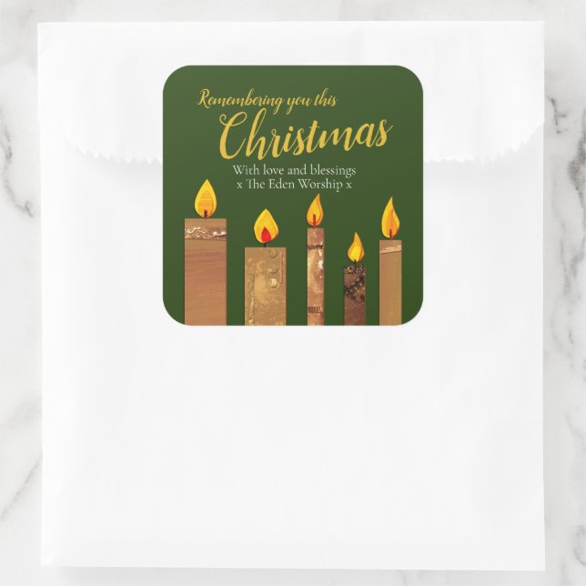 Adesivo Quadrado Velas de Natal ouro verde culto arte (Bolsa)