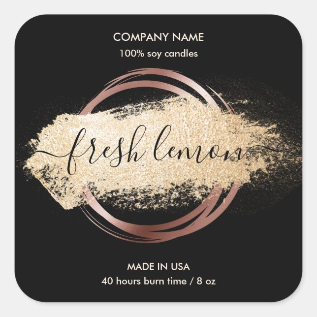 Adesivo Quadrado Velas: frasco de ouro branco mínimo moderno (Frente)