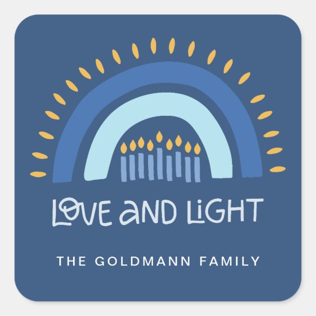 Adesivo Quadrado Velas simples do arco-íris azul amam e anucá leve (Frente)