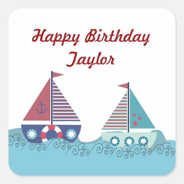 Adesivo Quadrado Velejar Longe Do Barco De Velas Náuticas, Blue Sti (Frente)