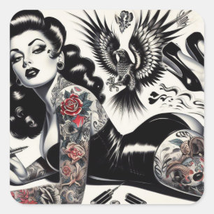 Adesivo Quadrado Velha Garota Tatuada na Escola