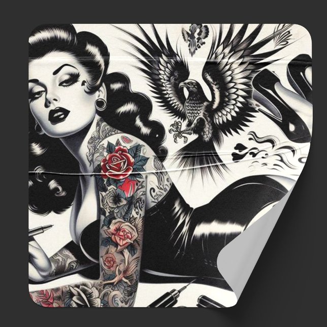 Adesivo Quadrado Velha Garota Tatuada na Escola (Criador carregado)