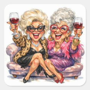Adesivo Quadrado Velhas Glamourosas Com Vinho Tinto