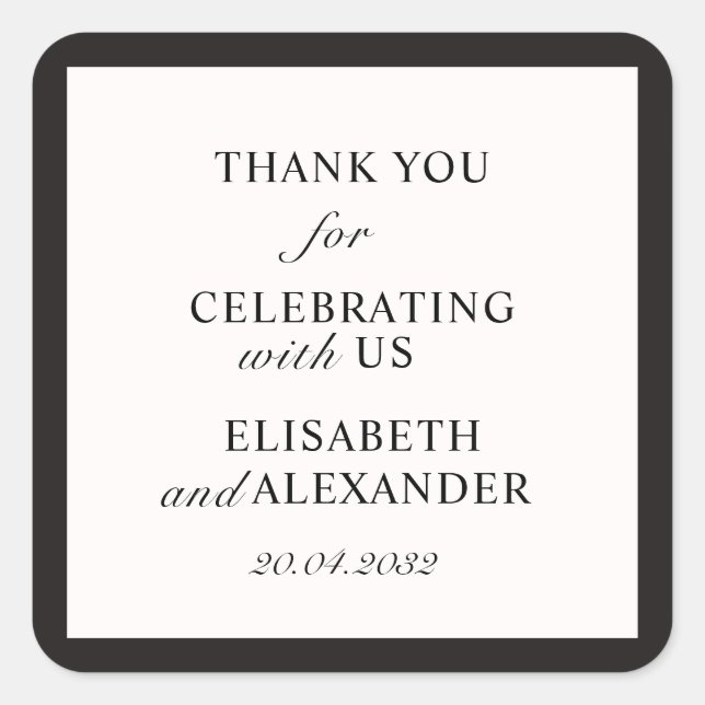 Adesivo Quadrado Velho Dinheiro, casamento Obrigado Sticker (Frente)