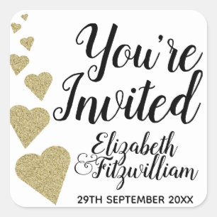 Adesivo Quadrado Velhos Dourados Glitter Hearts Envelopes Selos