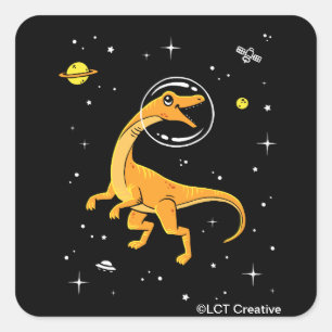 Adesivo Quadrado Velociraptor amarelo e alaranjado Dinos no espaço
