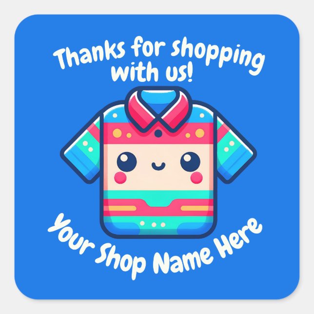 Adesivo Quadrado Vendedor de Camisas Kawaii para Pequenas Empresas  (Frente)