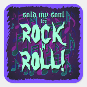 Adesivo Quadrado Vendi Minha Alma para o Rock n Roll Azul Verde Rox