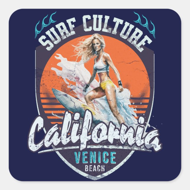 Adesivo Quadrado Venice Beach California Vintage Summer (Frente)
