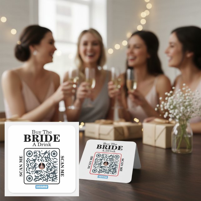 Adesivo Quadrado Venmo QR Code Buy the Bride a Drink Bachelorette  (Venmo QR Code Buy the Bride a Drink Bachelorette BLACK Square Sticker)