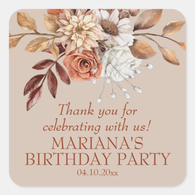 Adesivo Quadrado Ventilador do Partido de Taupe Floral Floral de Aq (Frente)