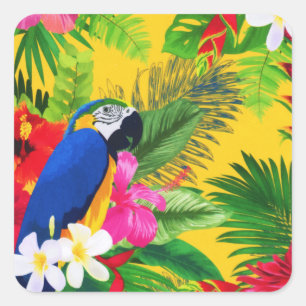Adesivo Quadrado Verão Bloom Tropical Toucan deixa aquarela