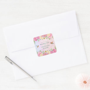 Adesivo Quadrado Verde Chic e Cor de Água Rosa Delicada Floral