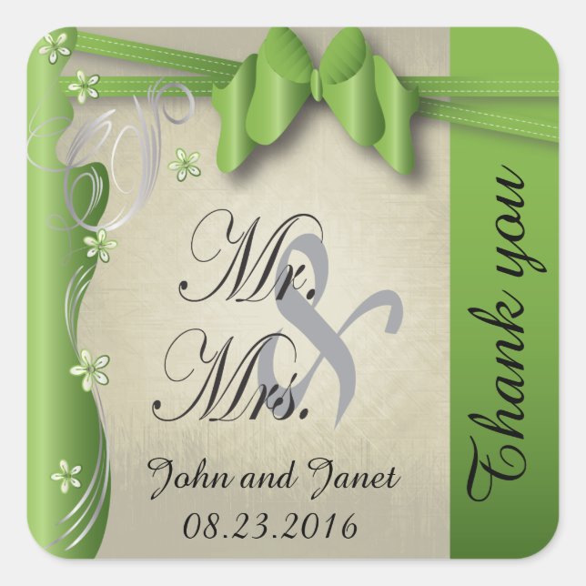 Adesivo Quadrado Verde Curvy elegante do Peridot do design | do (Frente)