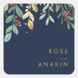 Adesivo Quadrado Verde de Natal Moderno | Marinho Envelope Selos