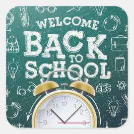 Adesivo Quadrado Verde e Branco Bem-vindos de volta à escola