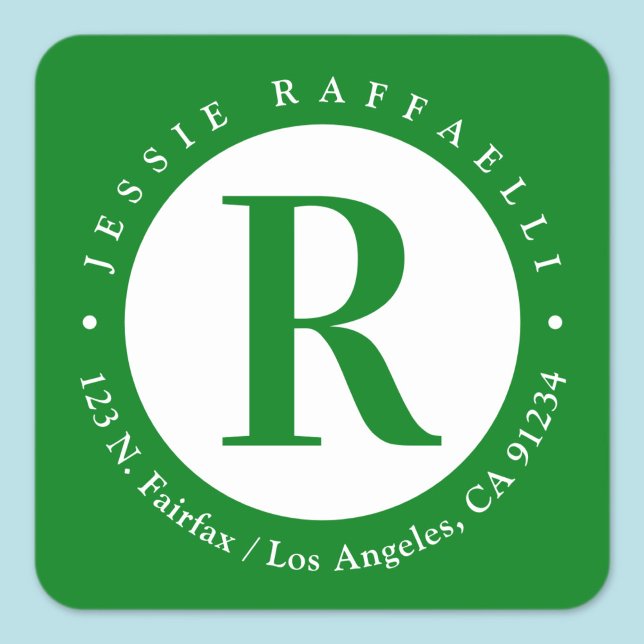 Adesivo Quadrado Verde e Branco | Endereço de devolução do monogram (Criador carregado)