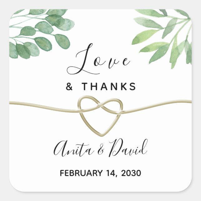 Adesivo Quadrado Verde e Favor do Casamento do Ouro (Frente)