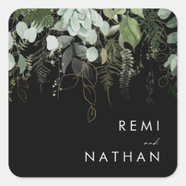 Adesivo Quadrado Verde e Folha Dourada | Fechos de envelopes pretos