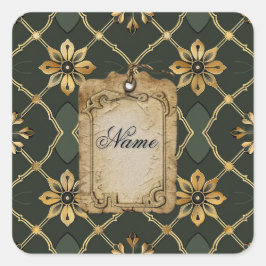 Adesivo Quadrado Verde Elegante Medieval Personalizado