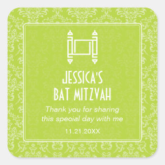 Adesivo Quadrado Verde limão Damask Torah Bat Mitzvah