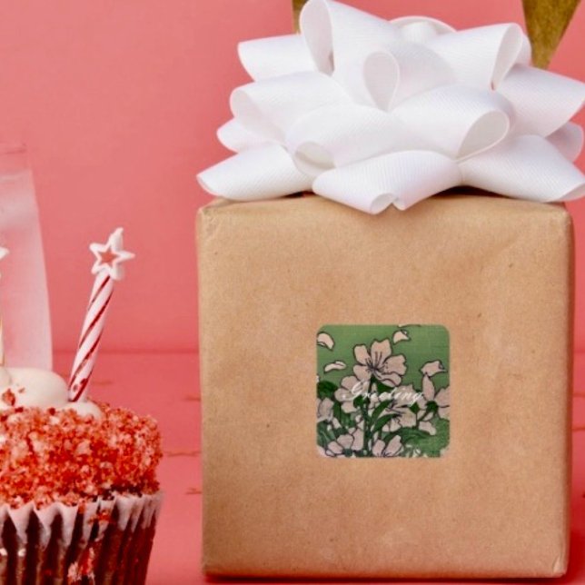 Adesivo Quadrado Verde-Rosa-Flor (Criador carregado)